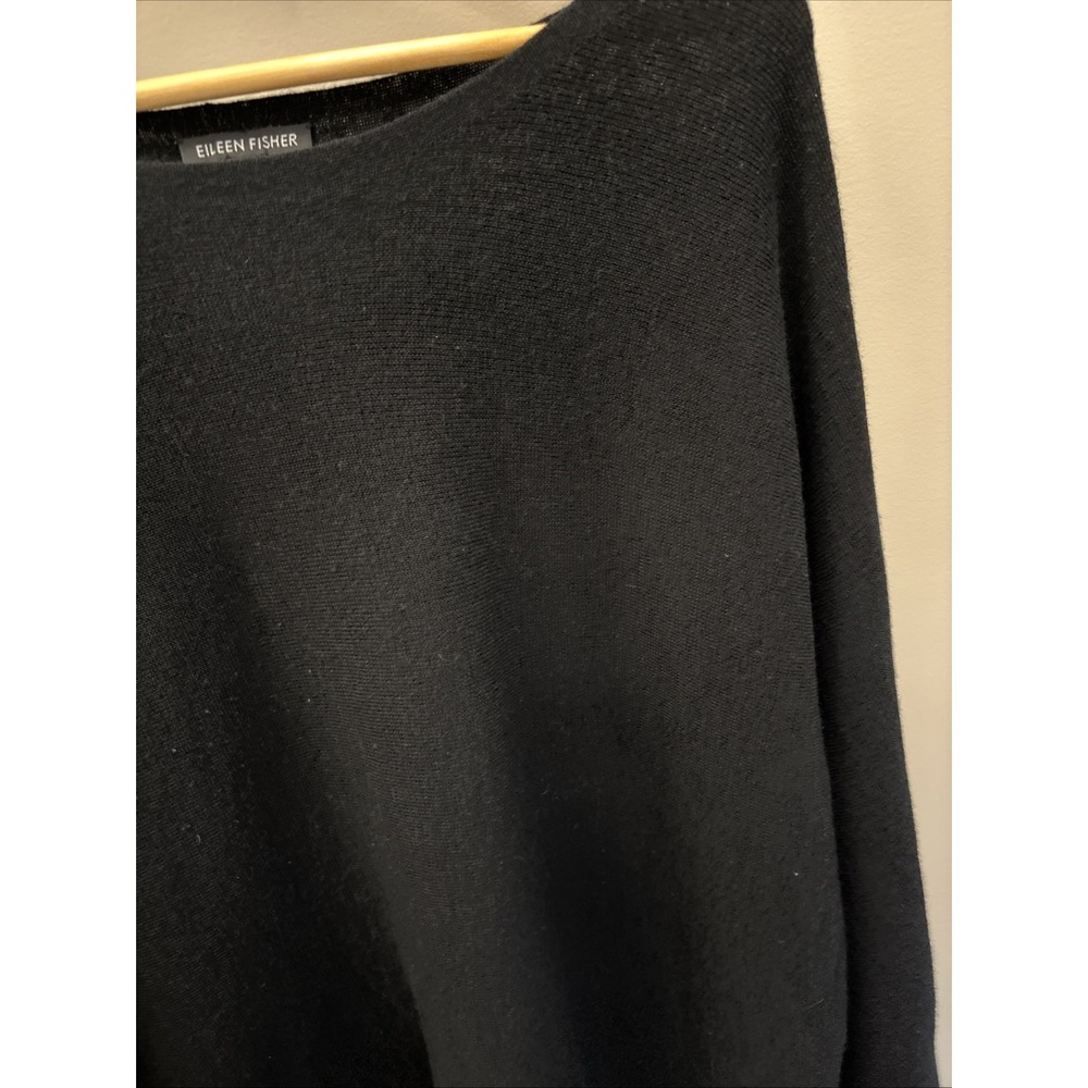 Eileen Fisher Merino Wool Black Scoop Neck M/L ?Pullover Sweater Cut Out Sleeve - Picture 8 of 14
